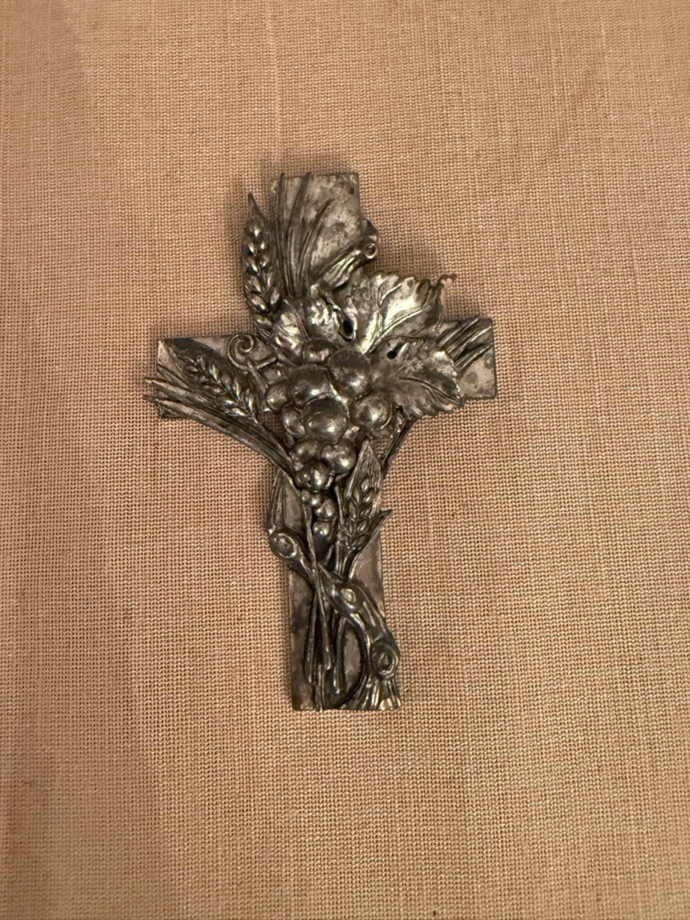 Decorative Silver-Tone Floral Cross